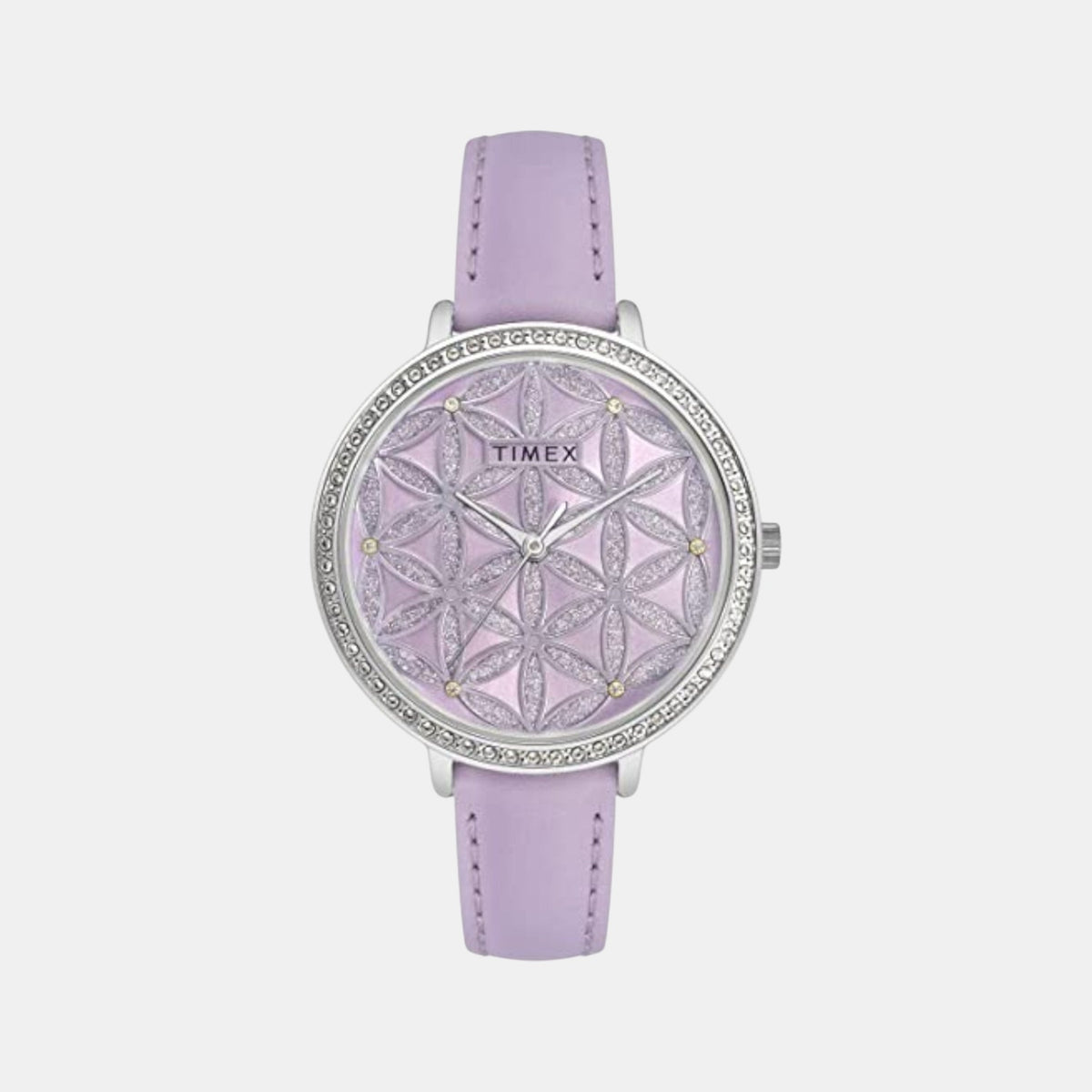 Fashion Women Quartz Lavender Dial Analog Leather Watch TWEL14706