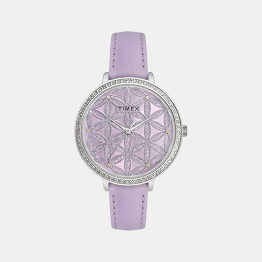 Fashion Women Quartz Purple Dial Analog Leather Watch TWEL14706