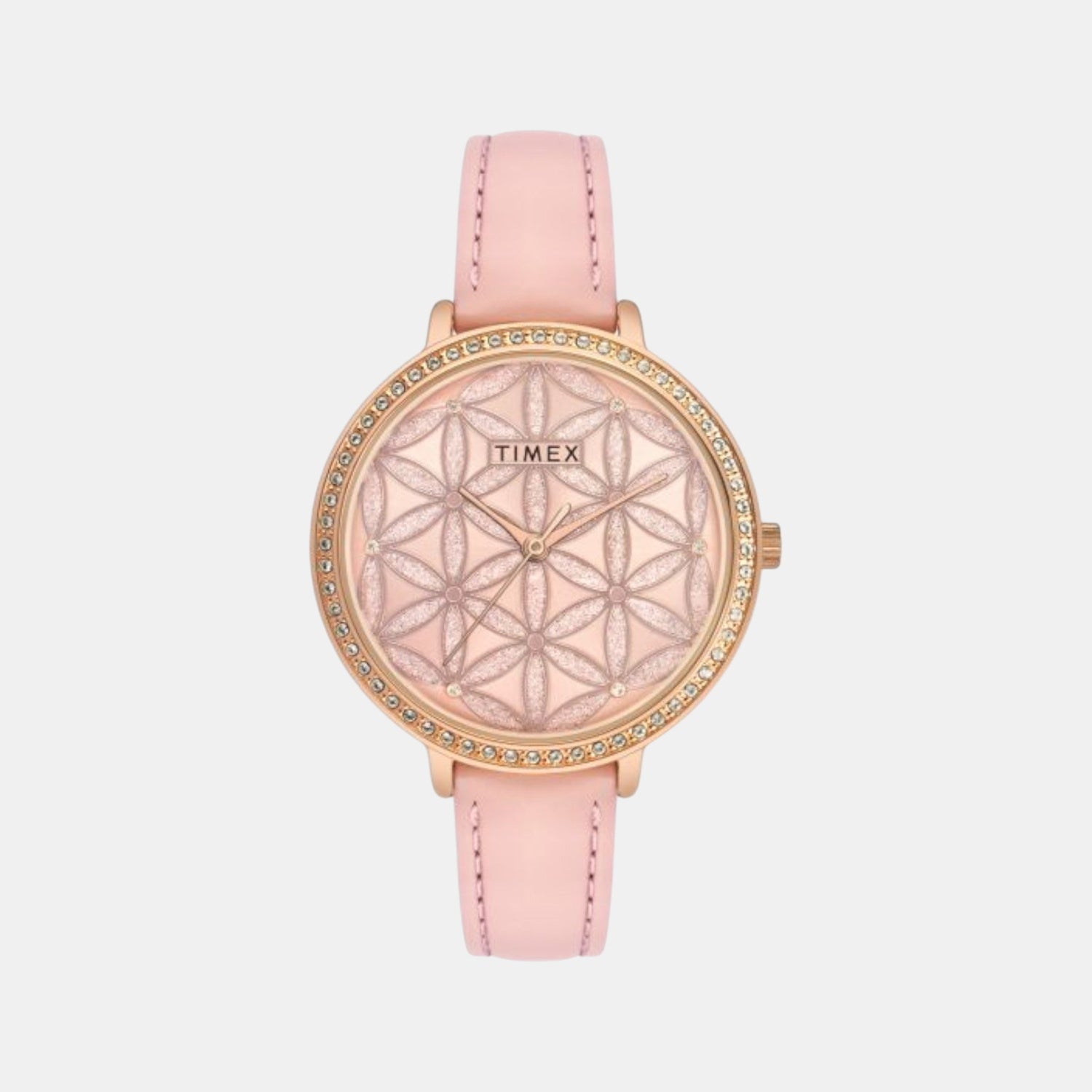 Fashion Women Quartz Pink Dial Analog Leather Watch TWEL14707