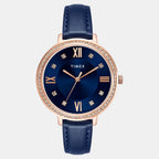 Fashion Women Quartz Blue Dial Analog Leather Watch TWEL14712