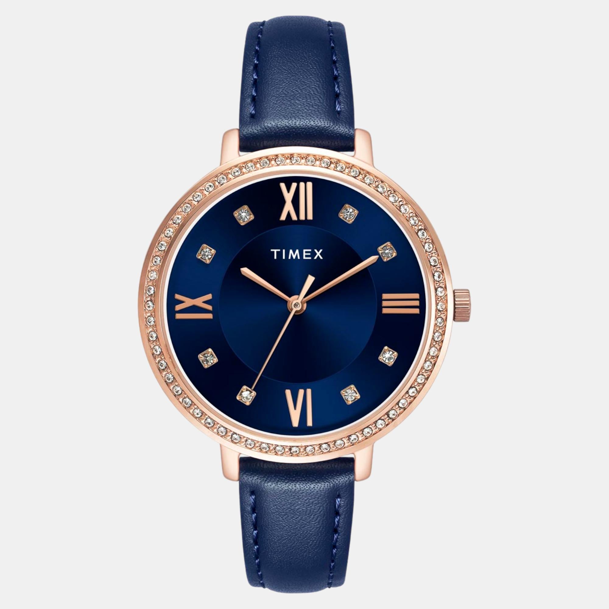 Fashion Women Quartz Blue Dial Analog Leather Watch TWEL14712