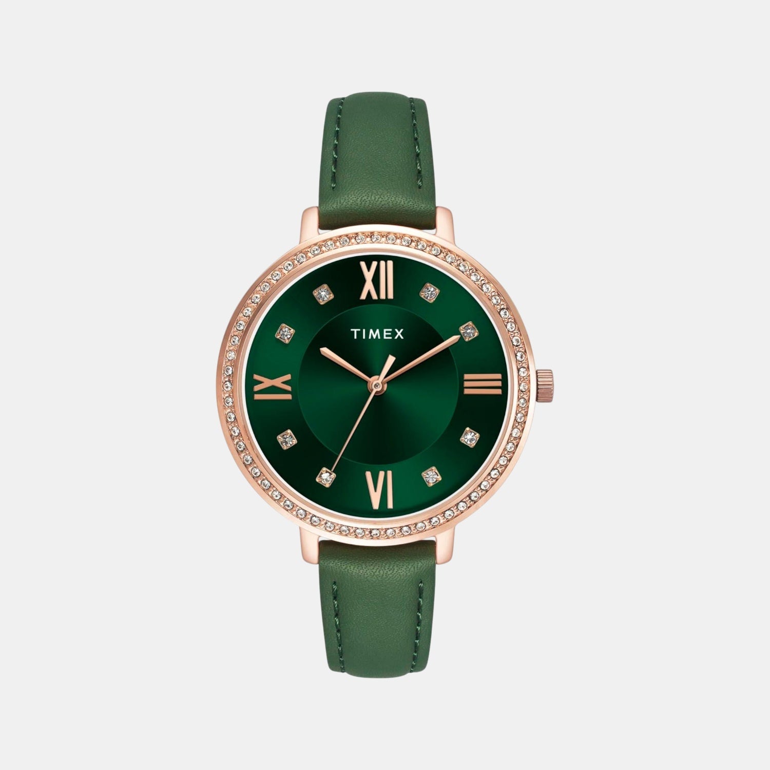 Fashion Women Quartz Green Dial Analog Leather Watch TWEL14713