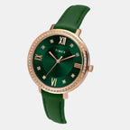 Fashion Women Quartz Green Dial Analog Leather Watch TWEL14713