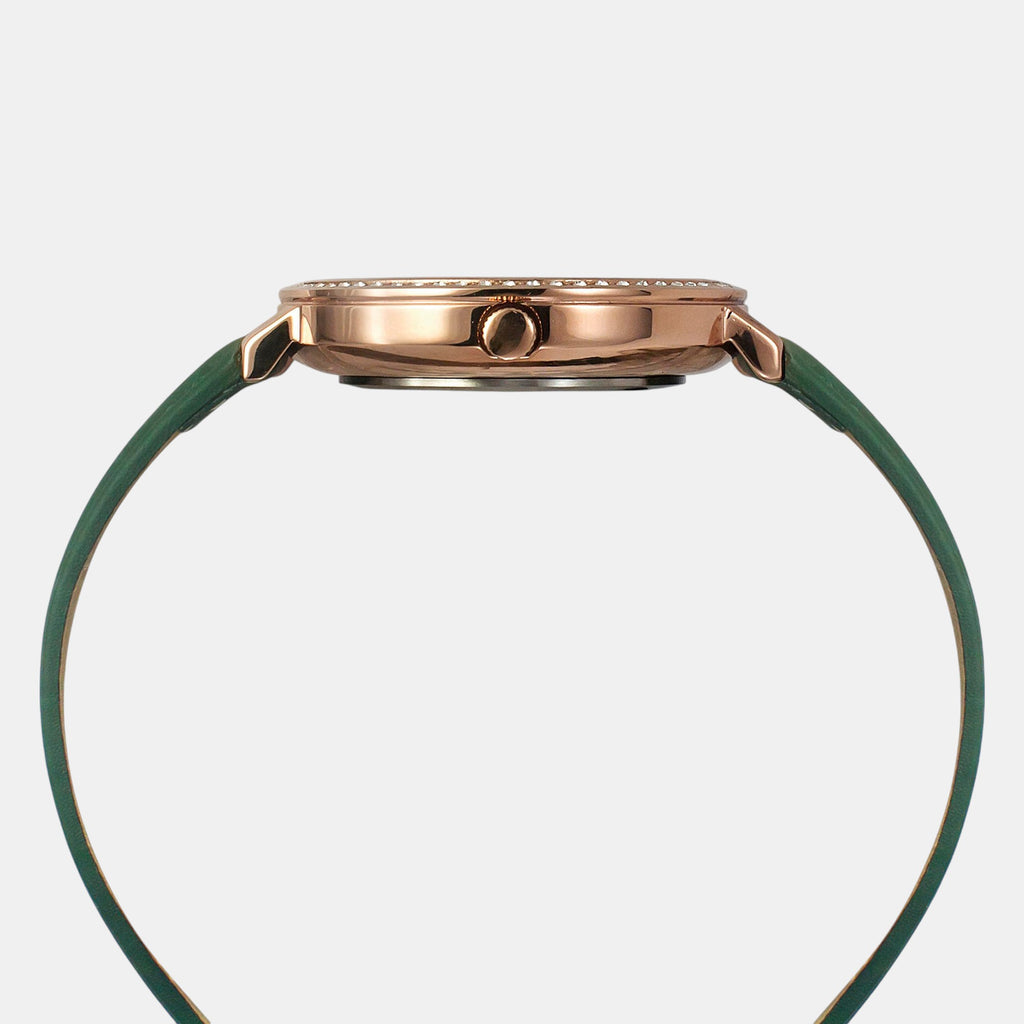 Fashion Women Quartz Green Dial Analog Leather Watch TWEL14713