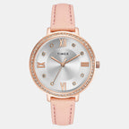 Fashion Women Quartz Silver Dial Analog Leather Watch TWEL14714