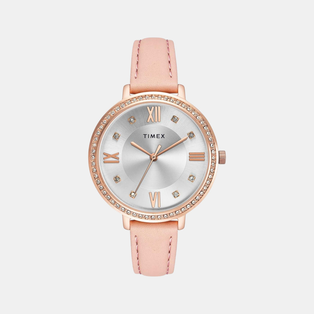 Fashion Women Quartz Silver Dial Analog Leather Watch TWEL14714