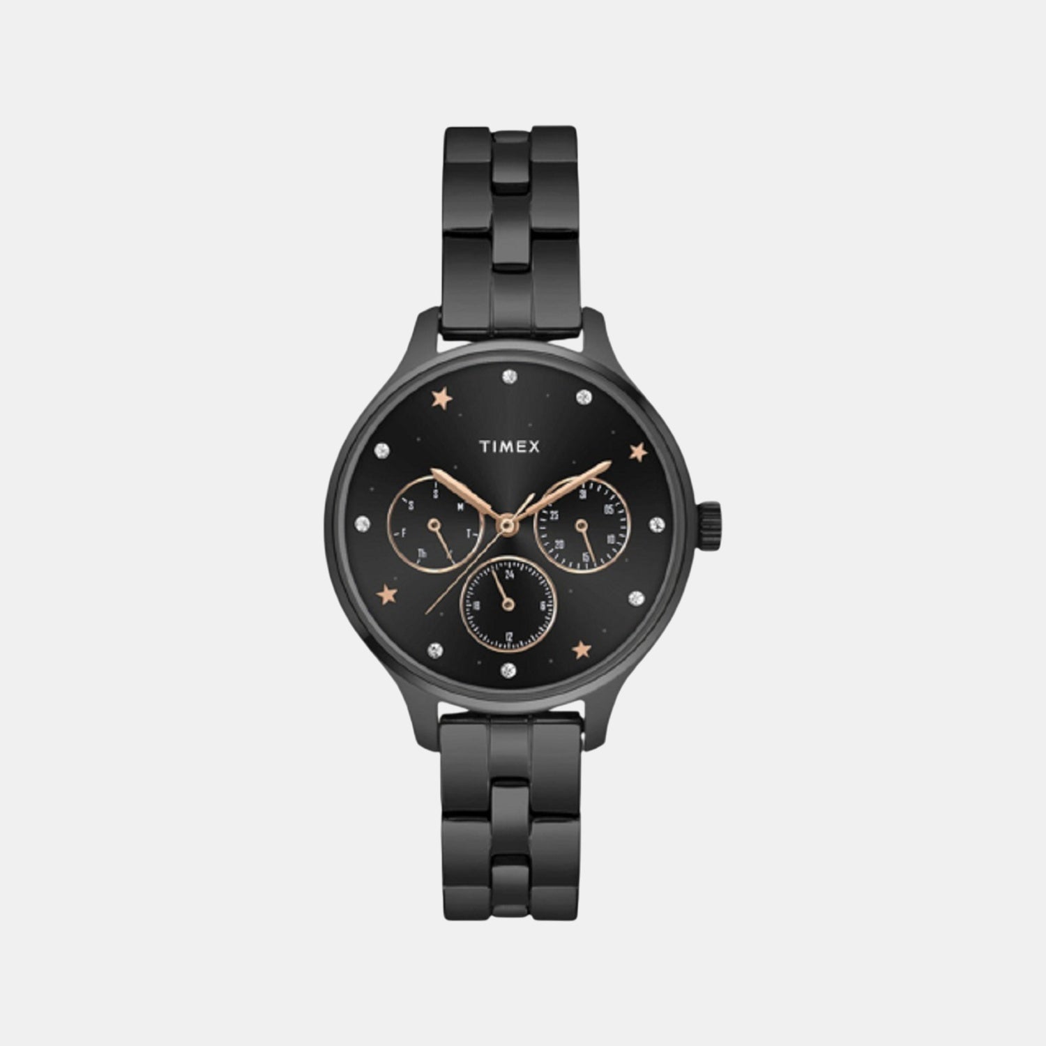 Fashion Women Quartz Black Dial Chronograph Stainless Steel Watch TWEL14816