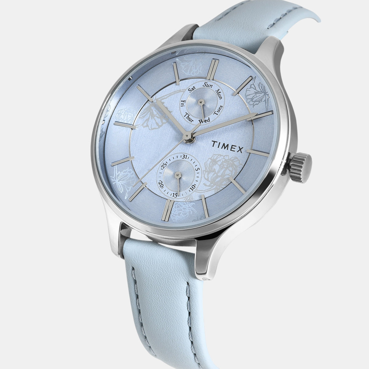 Fashion Women Quartz Blue Dial Multi-Function Leather Watch TWEL14821