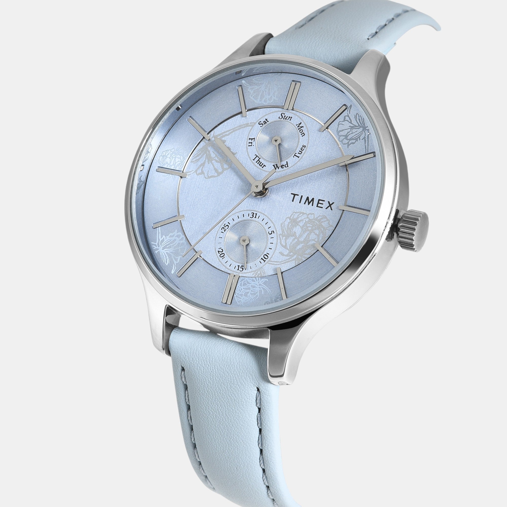 Fashion Women Quartz Blue Dial Multi-Function Leather Watch TWEL14821