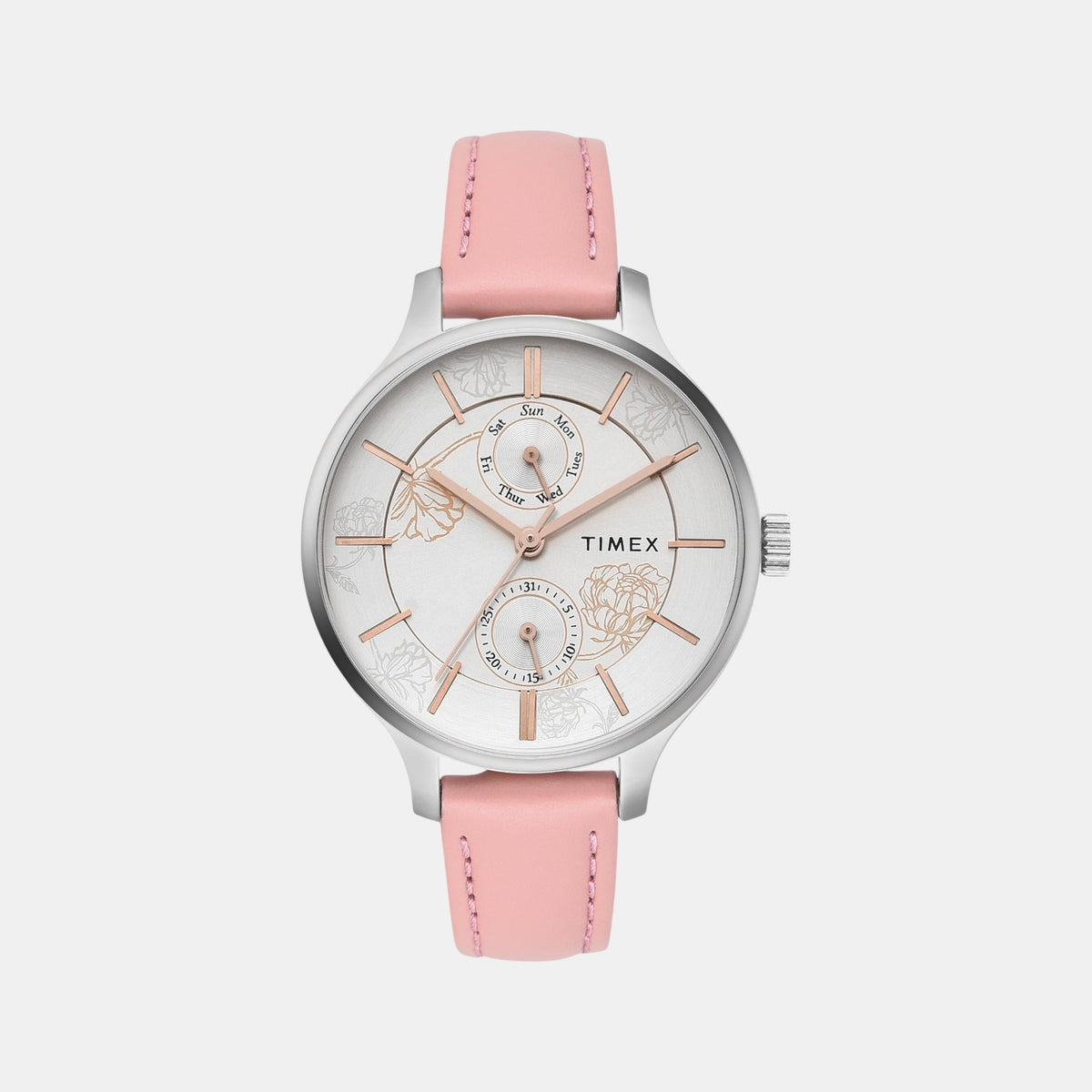 Fashion Women Quartz Silver Dial Multi-Function Leather Watch TWEL14822