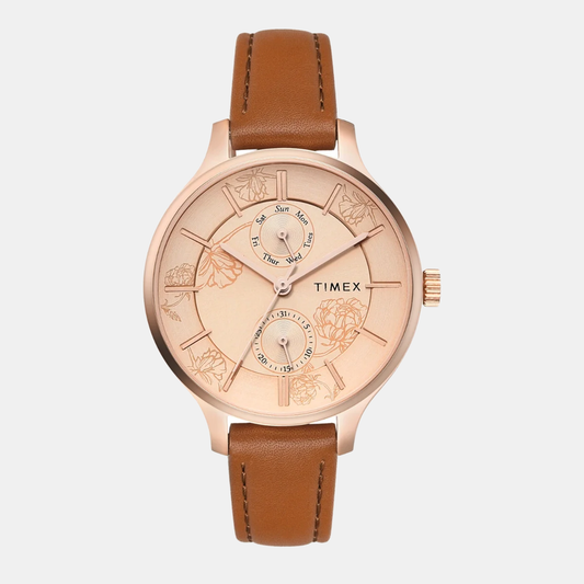 Women's Rose Gold Dial Multi-Function Leather Watch TWEL14823