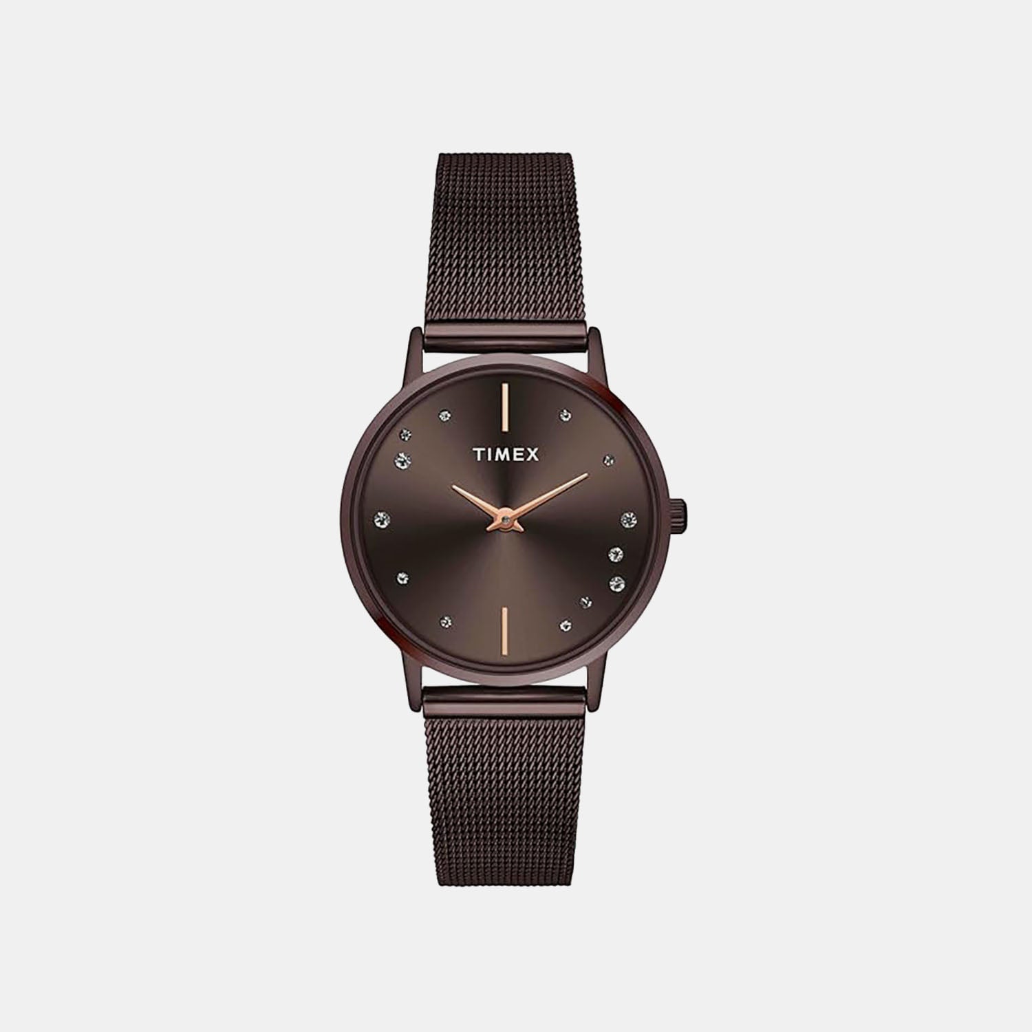 Fashion Women Quartz Brown Dial Analog Stainless Steel Watch TWEL15619