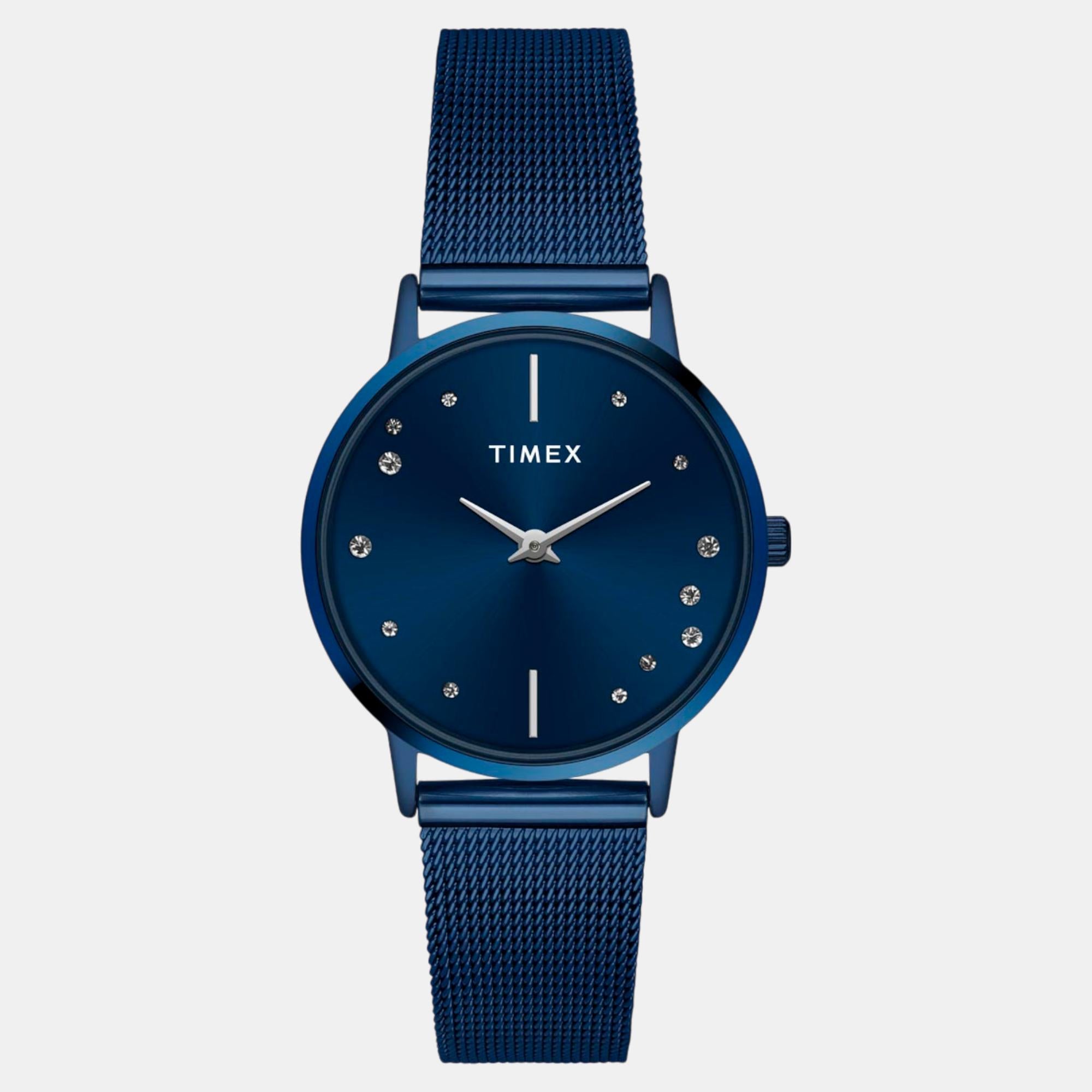 Fashion Women Quartz Blue Dial Analog Stainless Steel Watch TWEL15620