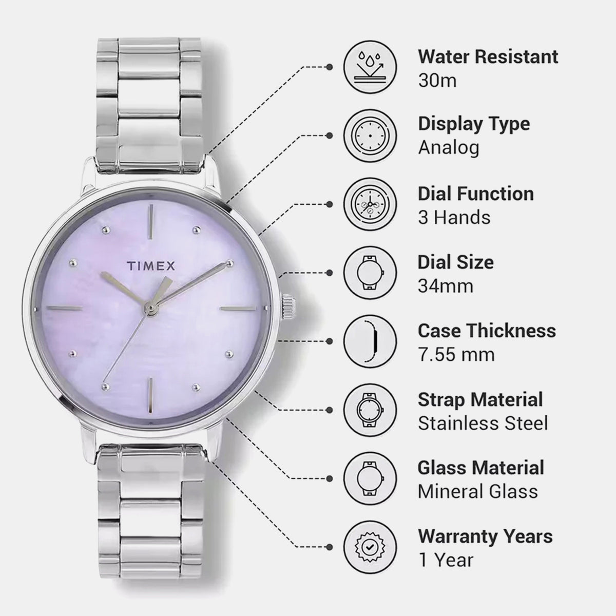 Classics Women Quartz Mother Of Pearl Dial Analog Stainless Steel Watch TWEL15806