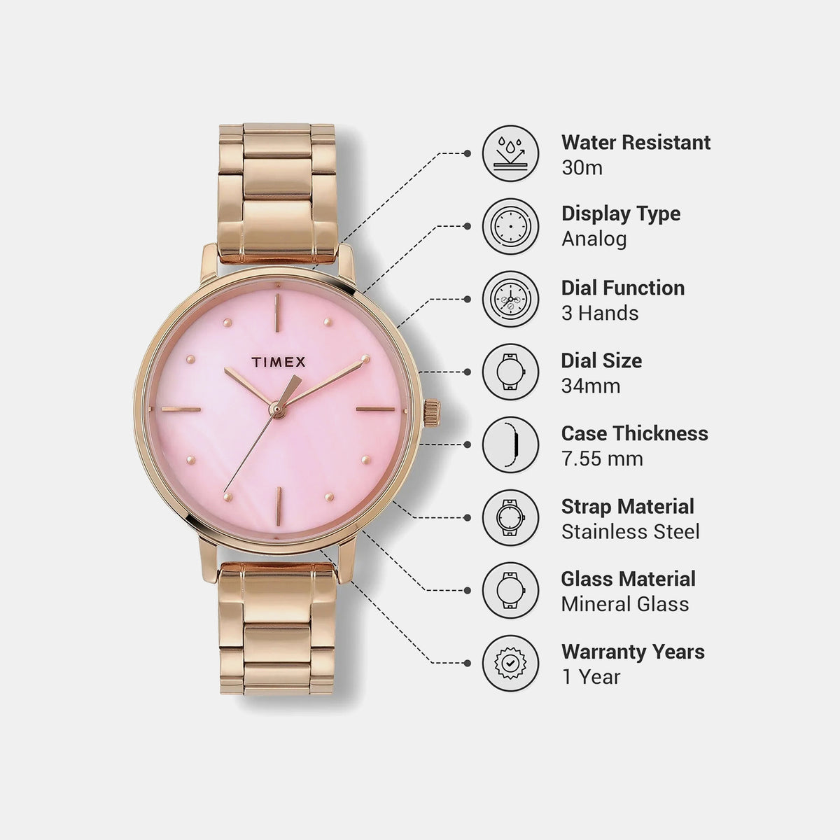Classics Women Quartz Mother Of Pearl Dial Analog Stainless Steel Watch TWEL15807