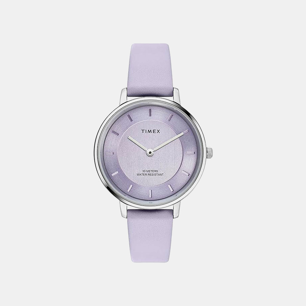 Fashion Women Quartz Lavender Dial Analog Leather Watch TWEL15820