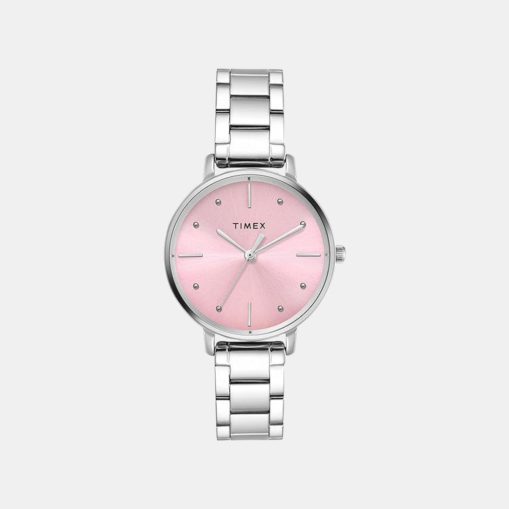 Fashion Women Quartz Pink Dial Analog Stainless Steel Watch TWEL15824