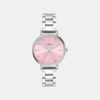 Fashion Women Quartz Pink Dial Analog Stainless Steel Watch TWEL15824