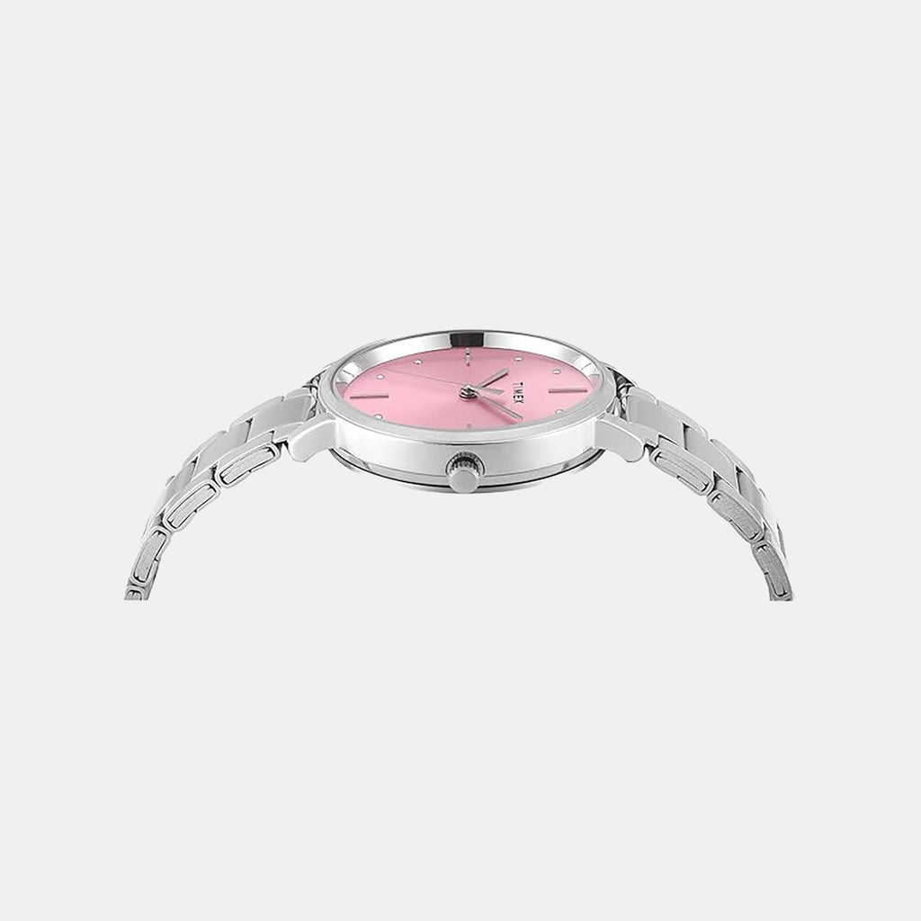 Fashion Women Quartz Pink Dial Analog Stainless Steel Watch TWEL15824