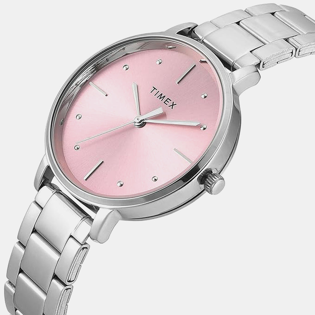 Fashion Women Quartz Pink Dial Analog Stainless Steel Watch TWEL15824
