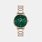 Fashion Women Quartz Green Dial Analog Stainless Steel Watch TWEL15827