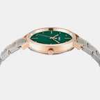 Fashion Women Quartz Green Dial Analog Stainless Steel Watch TWEL15827