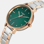 Fashion Women Quartz Green Dial Analog Stainless Steel Watch TWEL15827