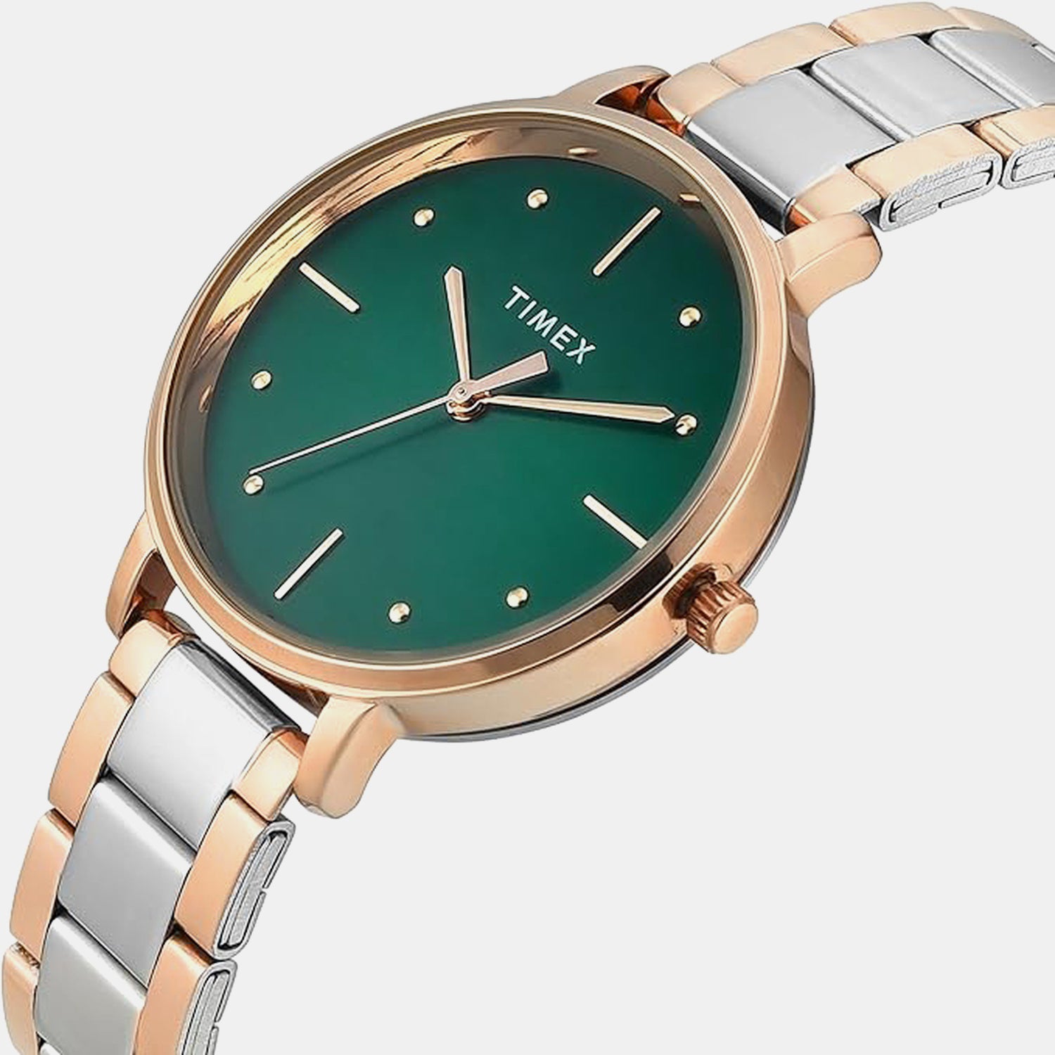 Fashion Women Quartz Green Dial Analog Stainless Steel Watch TWEL15827