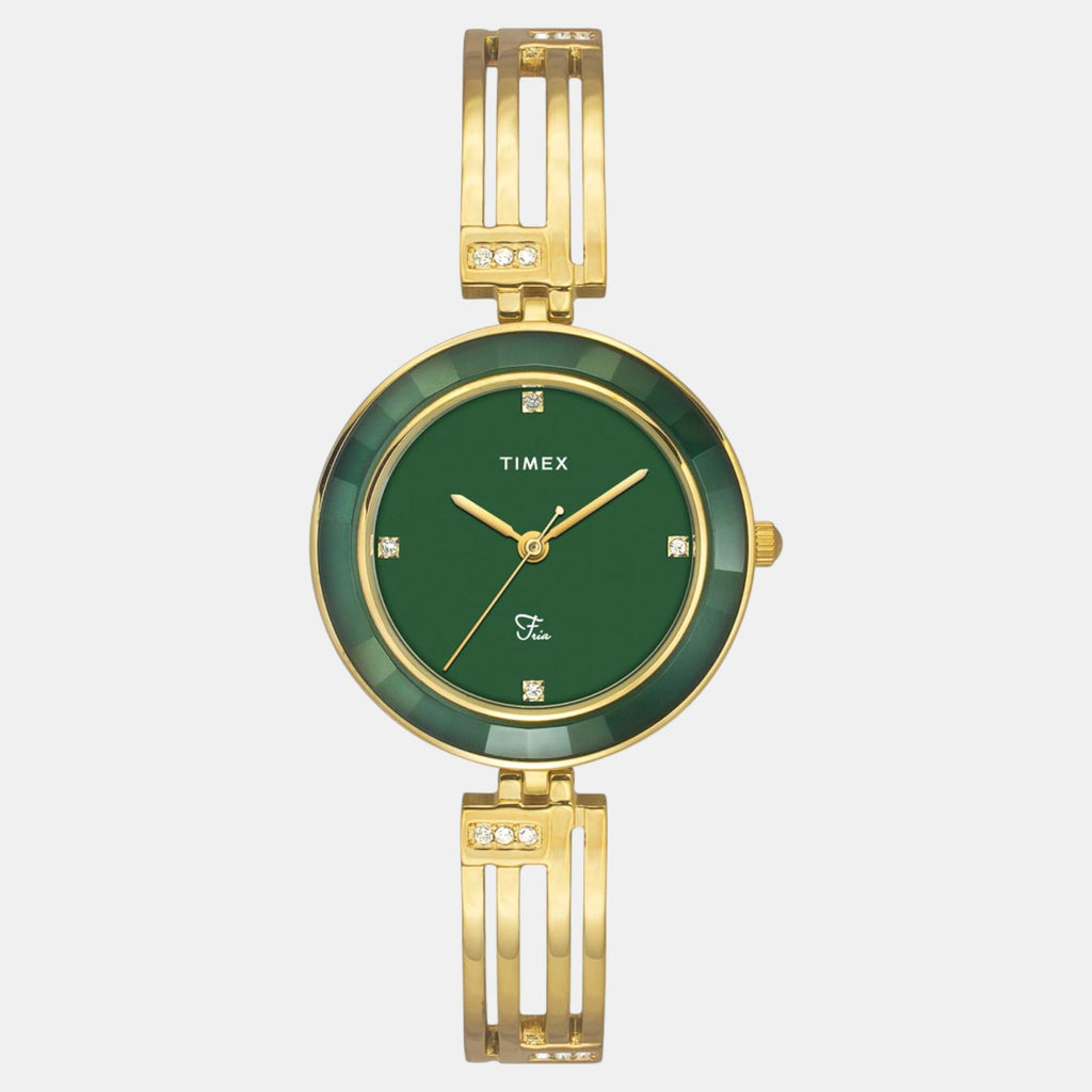 Fria Women Quartz Green Dial Analog Brass Watch TWEL16205