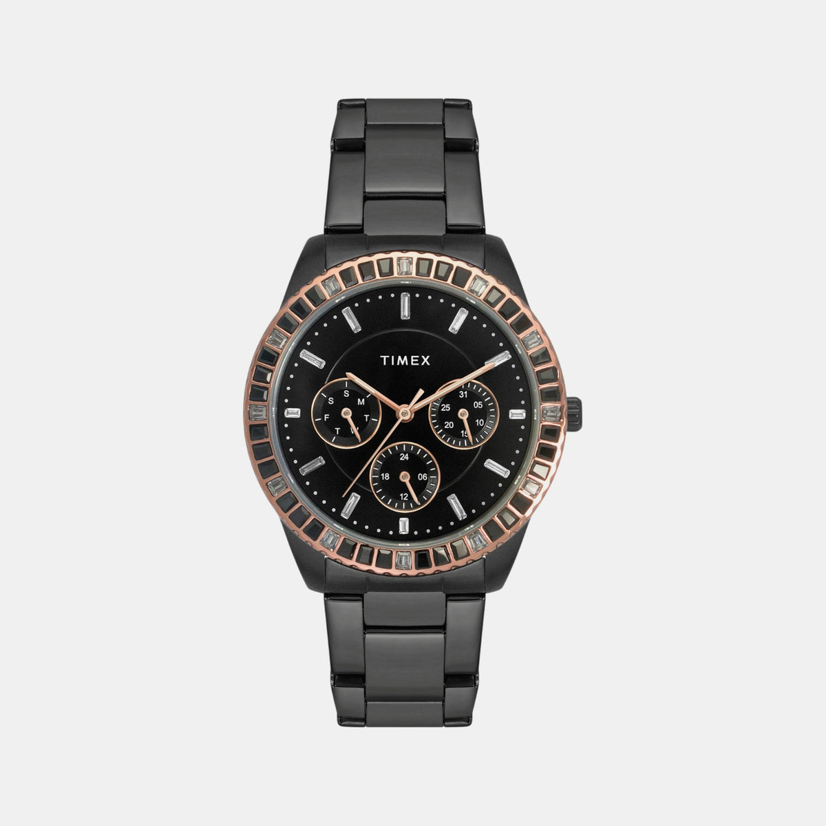 E Class Women Quartz Black Dial Multi-Function Stainless Steel Watch TWEL16803