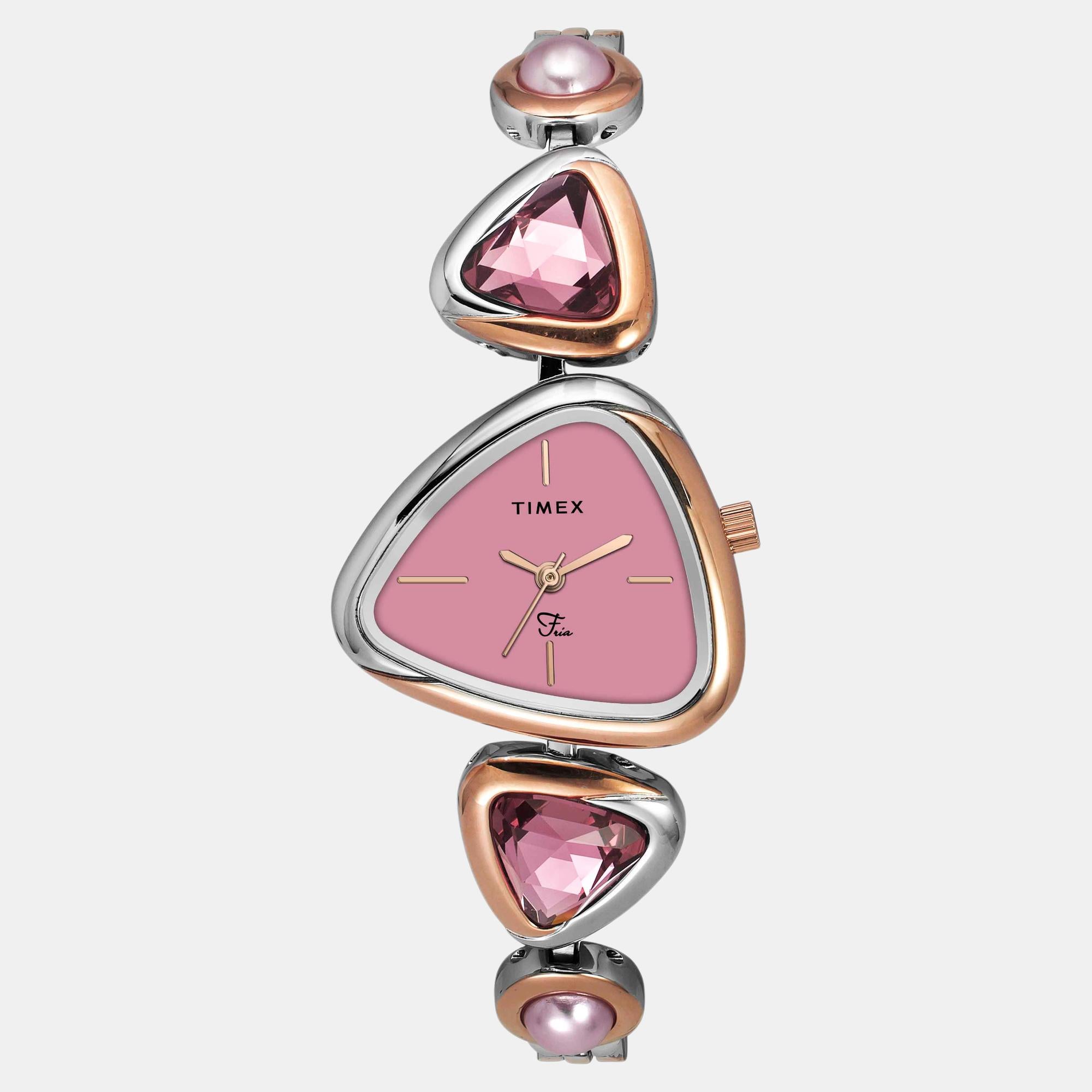 Fria Women Quartz Pink Dial Analog Brass Watch TWEL17700