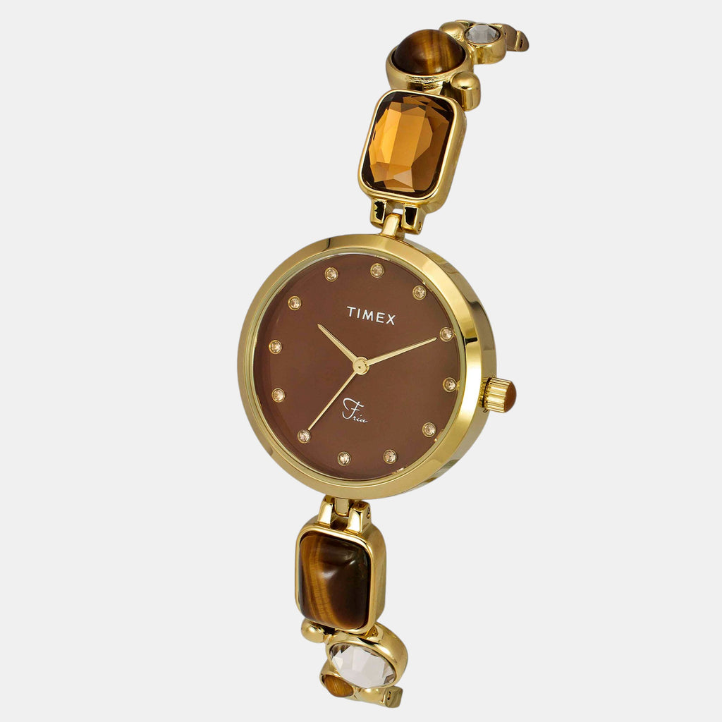 Fria Women Quartz Brown Dial Analog Brass Watch TWEL17800