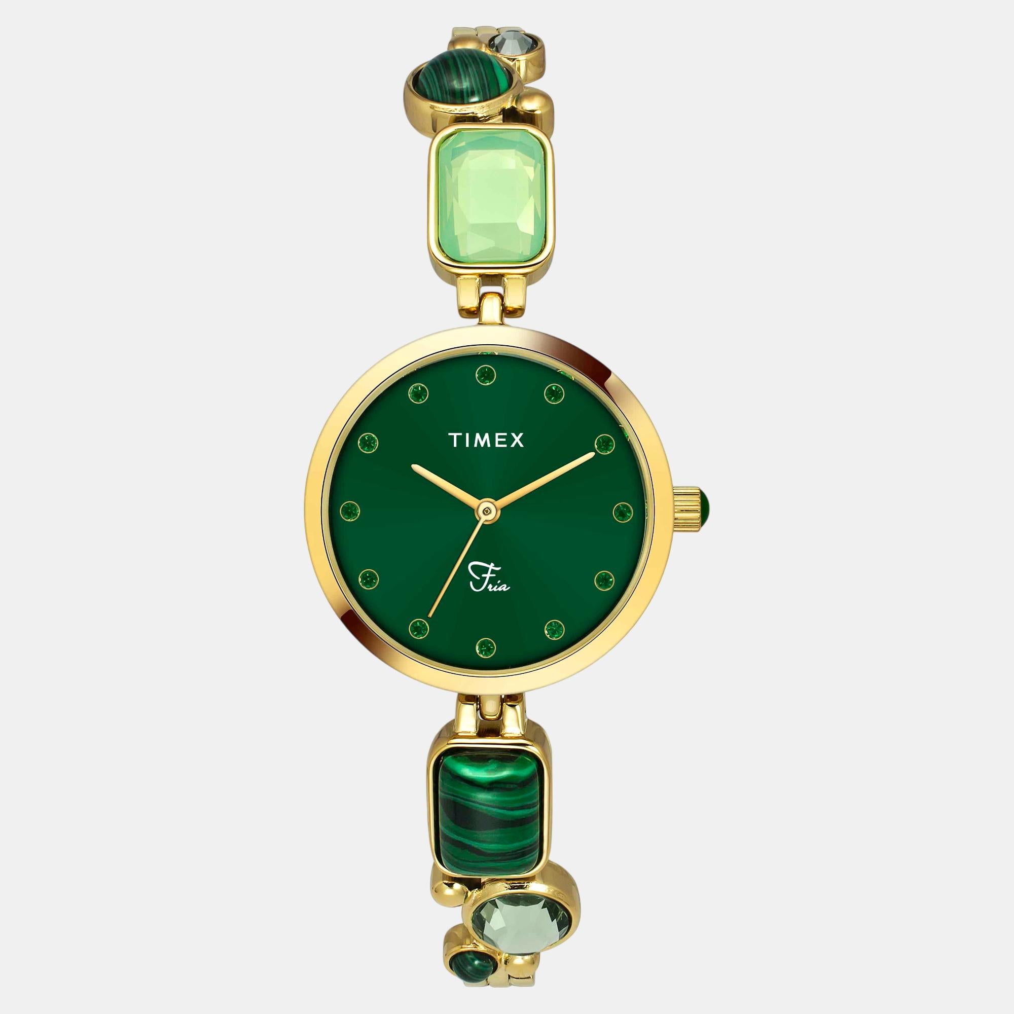 Fria Women Quartz Green Dial Analog Brass Watch TWEL17801