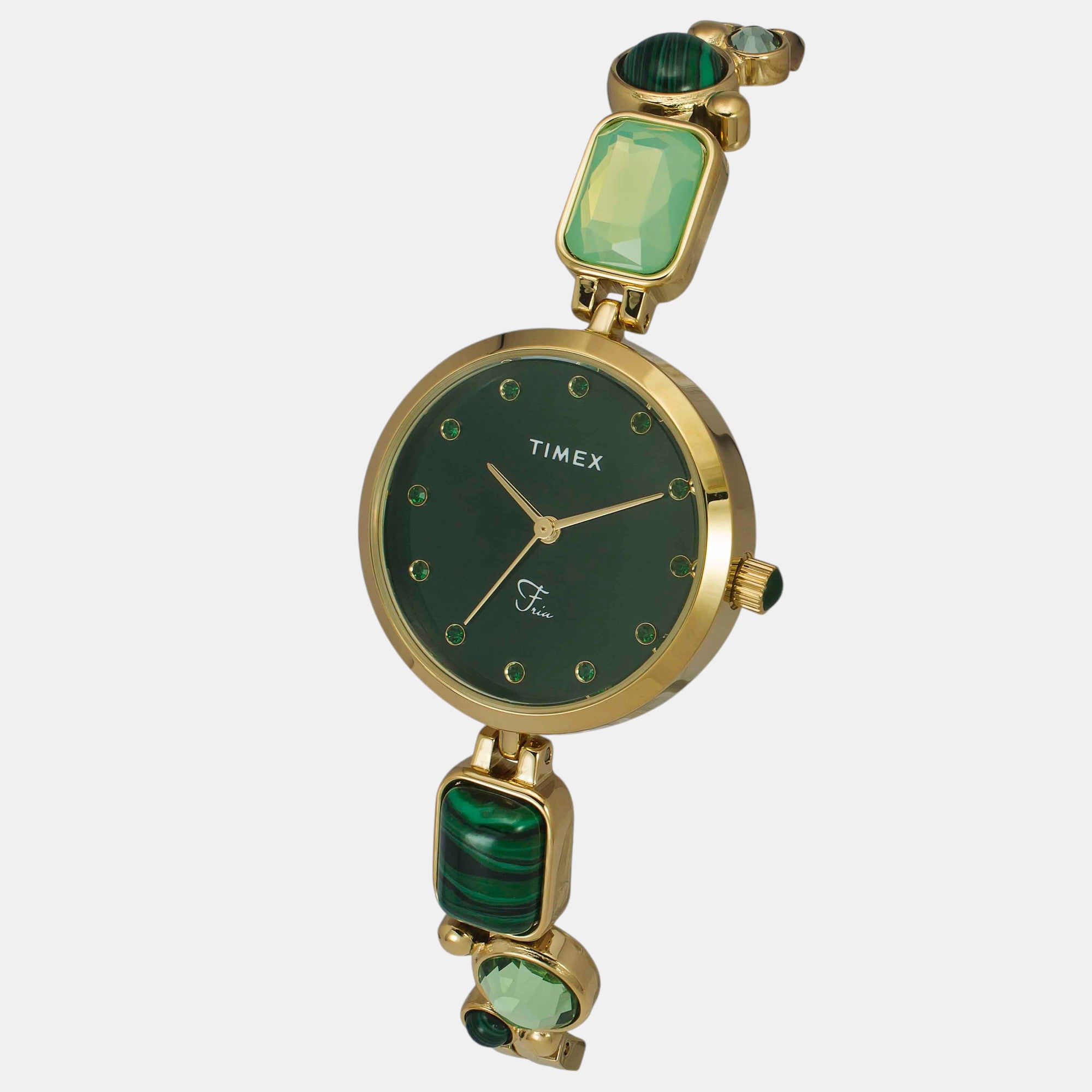 Fria Women Quartz Green Dial Analog Brass Watch TWEL17801