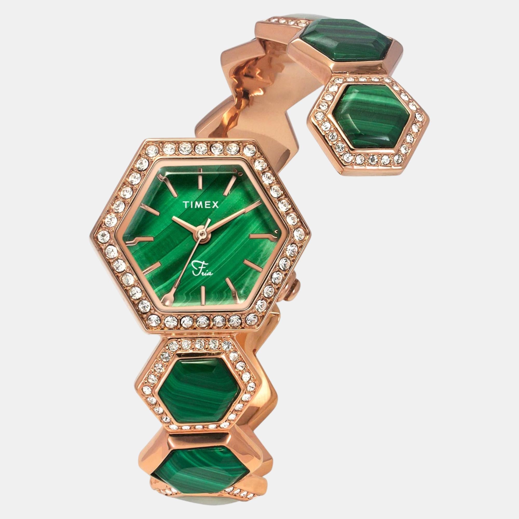 Fria Women Quartz Green Dial Analog Brass Watch TWEL17901