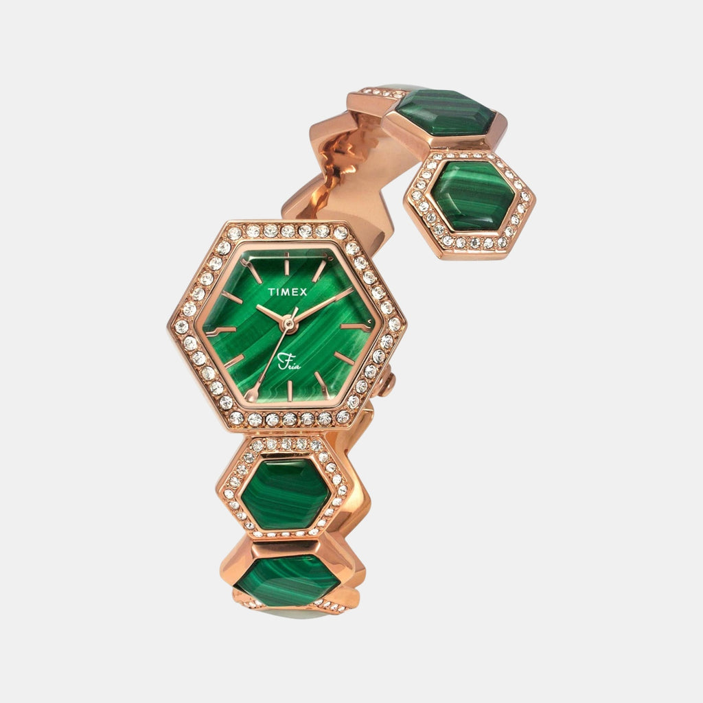 Fria Women Quartz Green Dial Analog Brass Watch TWEL17901