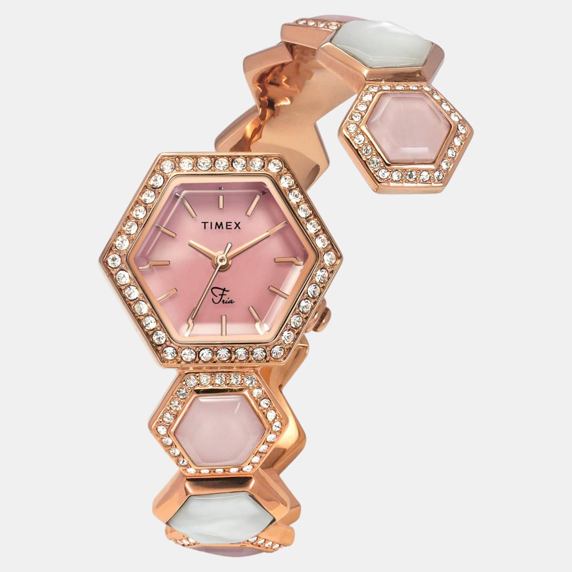 Fria Women Quartz Pink Dial Analog Brass Watch TWEL17903