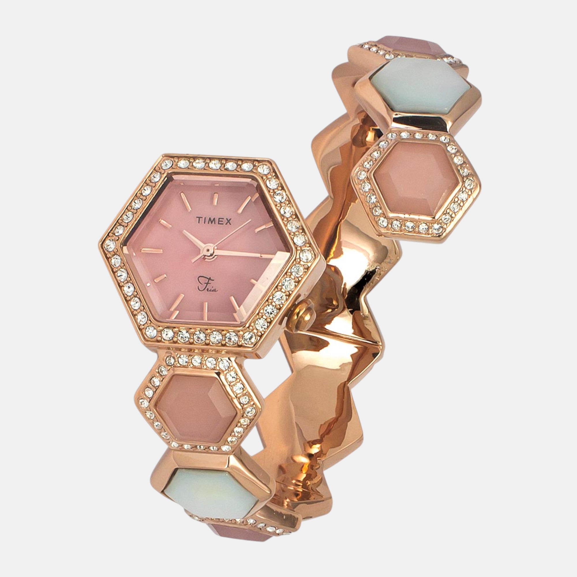 Fria Women Quartz Pink Dial Analog Brass Watch TWEL17903