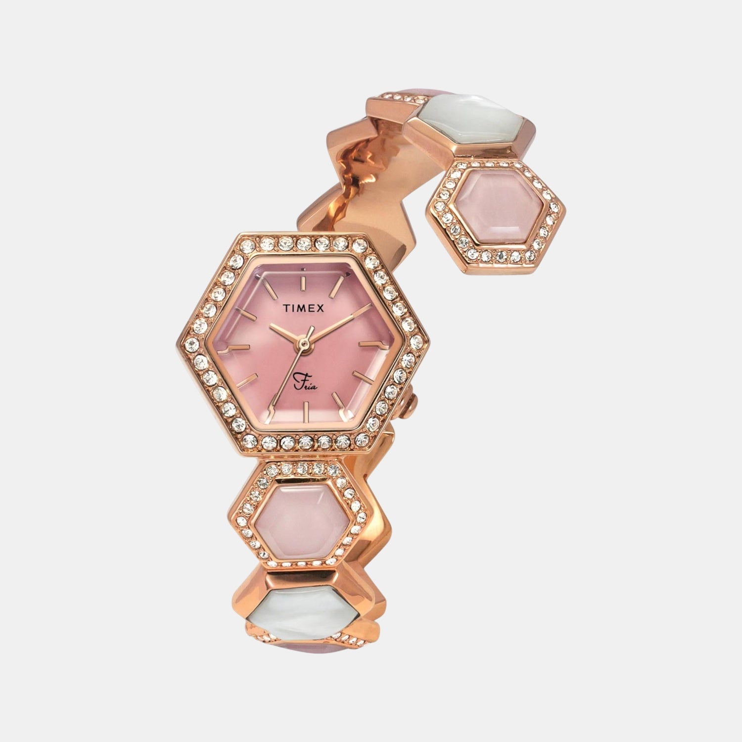 Fria Women Quartz Pink Dial Analog Brass Watch TWEL17903