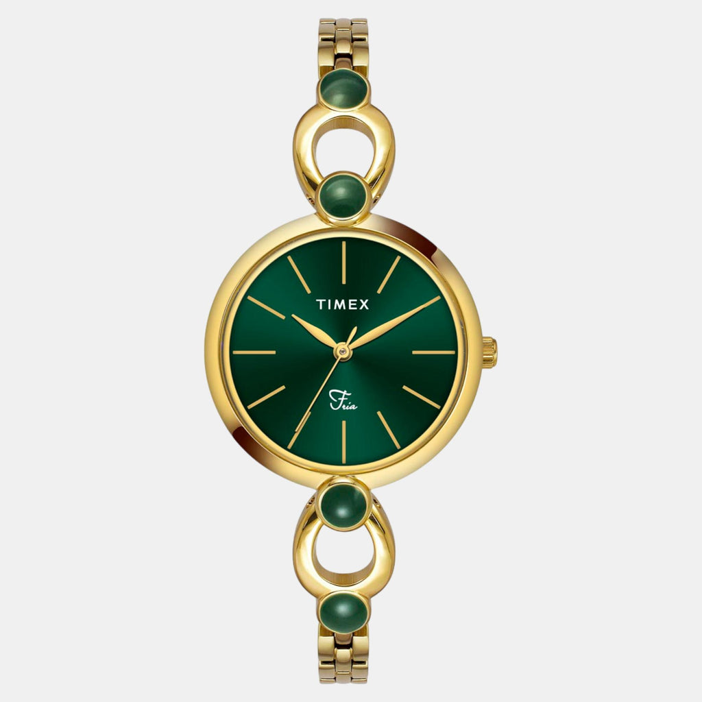 Fria Women Quartz Green Dial Analog Brass Watch TWEL18104