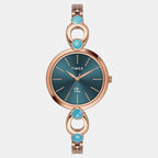 Fria Women Quartz Teal Dial Analog Brass Watch TWEL18106