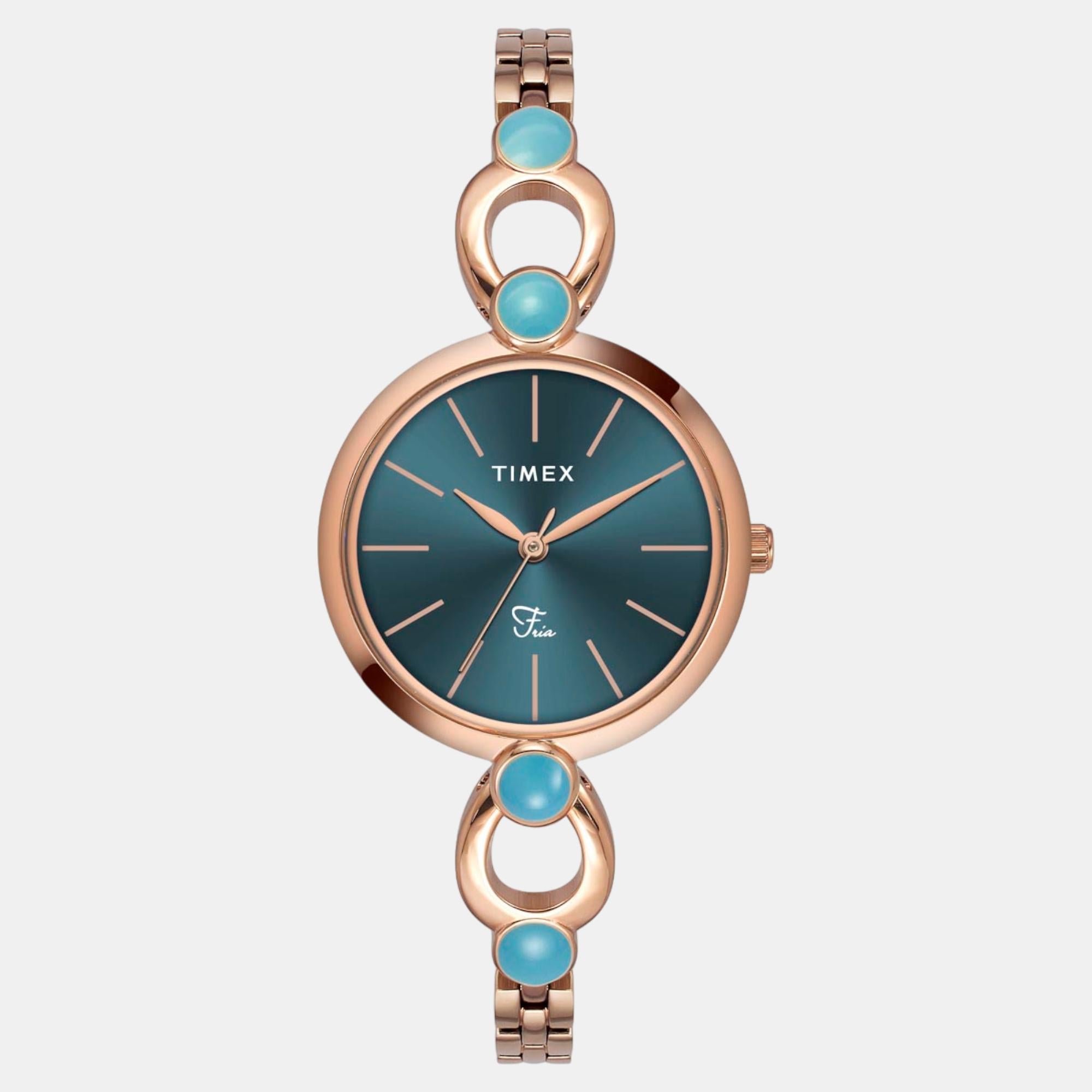 Fria Women Quartz Teal Dial Analog Brass Watch TWEL18106
