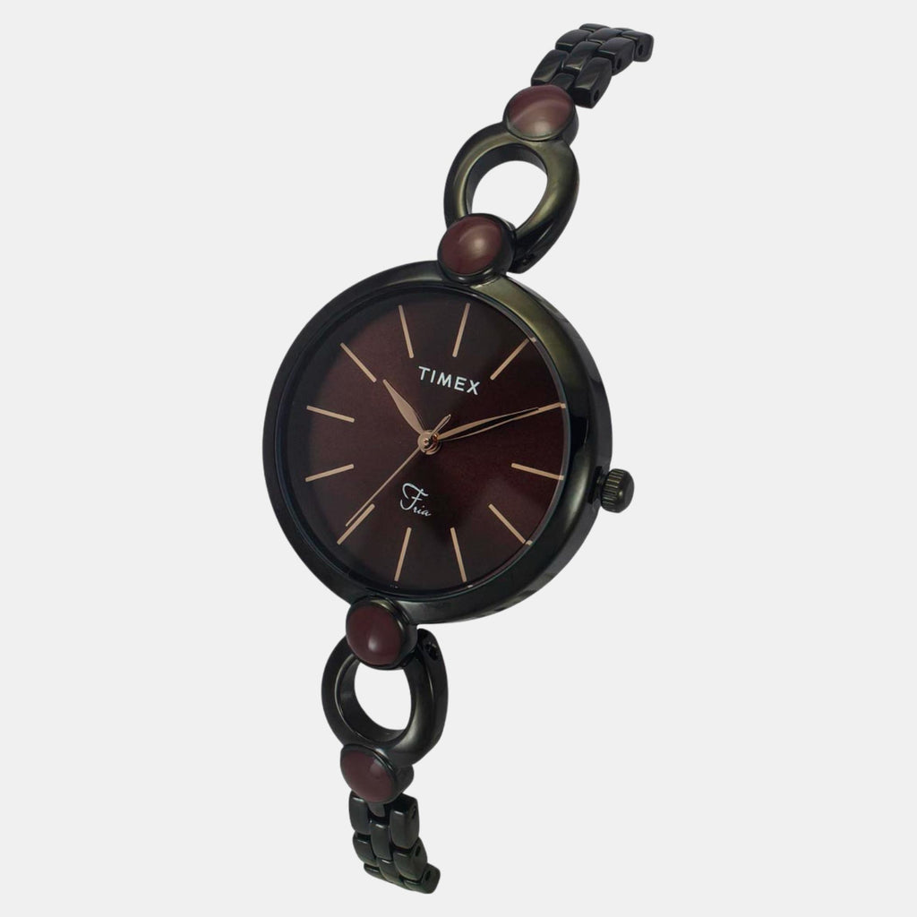 Fria Women Quartz Maroon Dial Analog Brass Watch TWEL18107