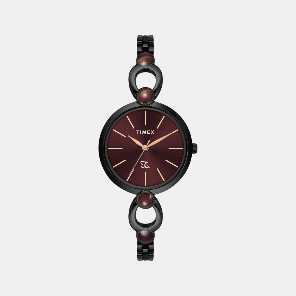 Fria Women Quartz Maroon Dial Analog Brass Watch TWEL18107