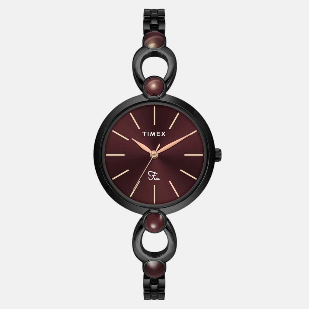 Fria Women Quartz Maroon Dial Analog Brass Watch TWEL18107