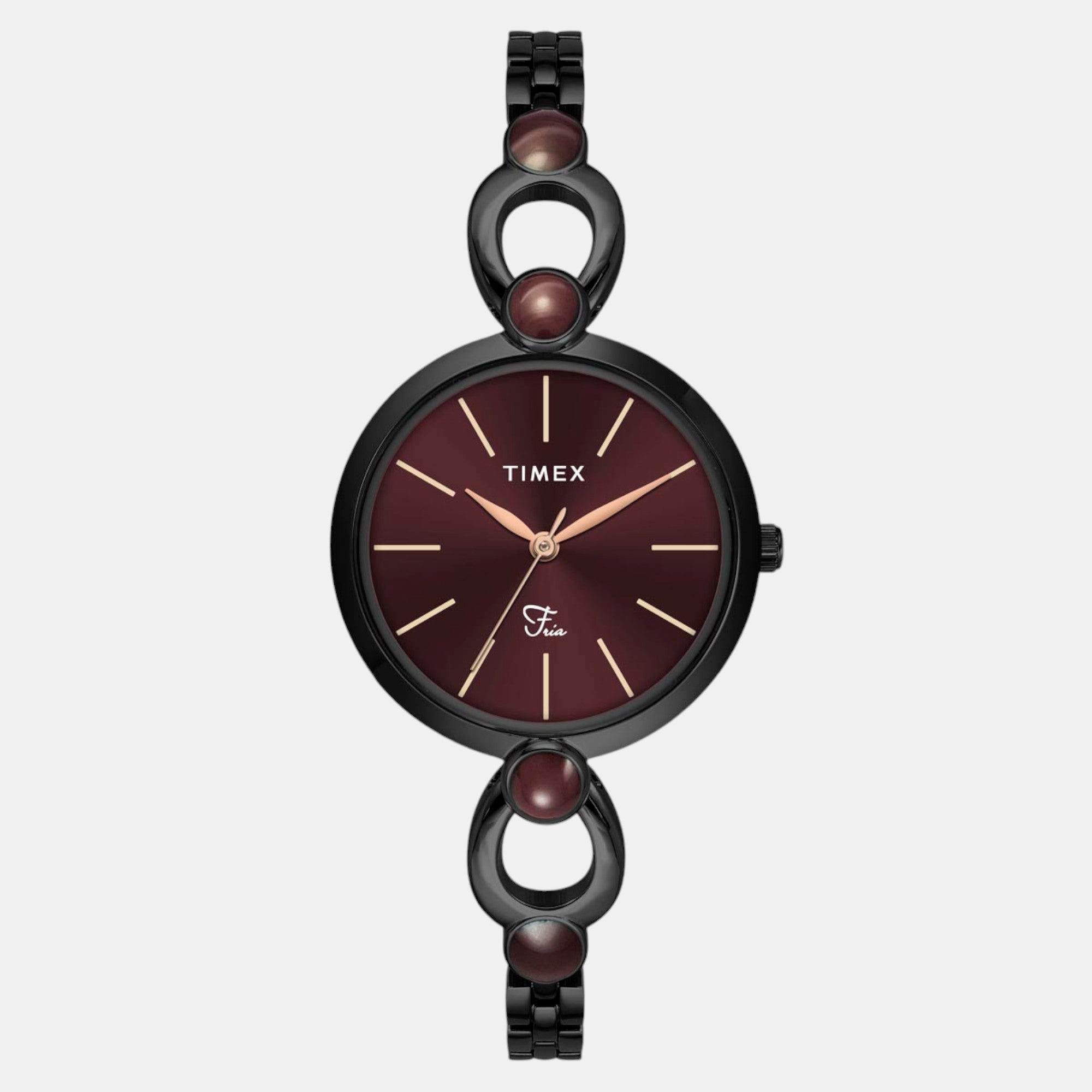 Fria Women Quartz Maroon Dial Analog Brass Watch TWEL18107