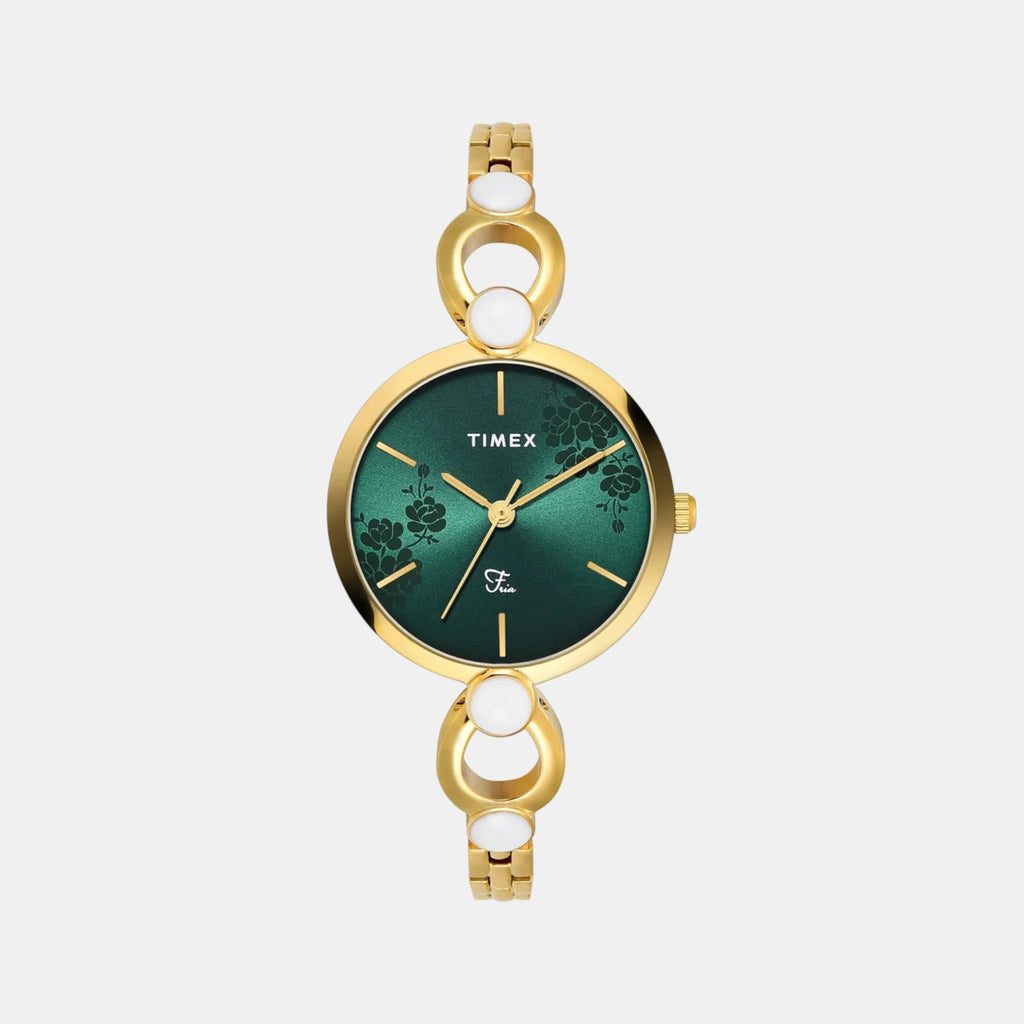 Fashion Women Quartz Green Dial Analog Brass Watch TWEL18109