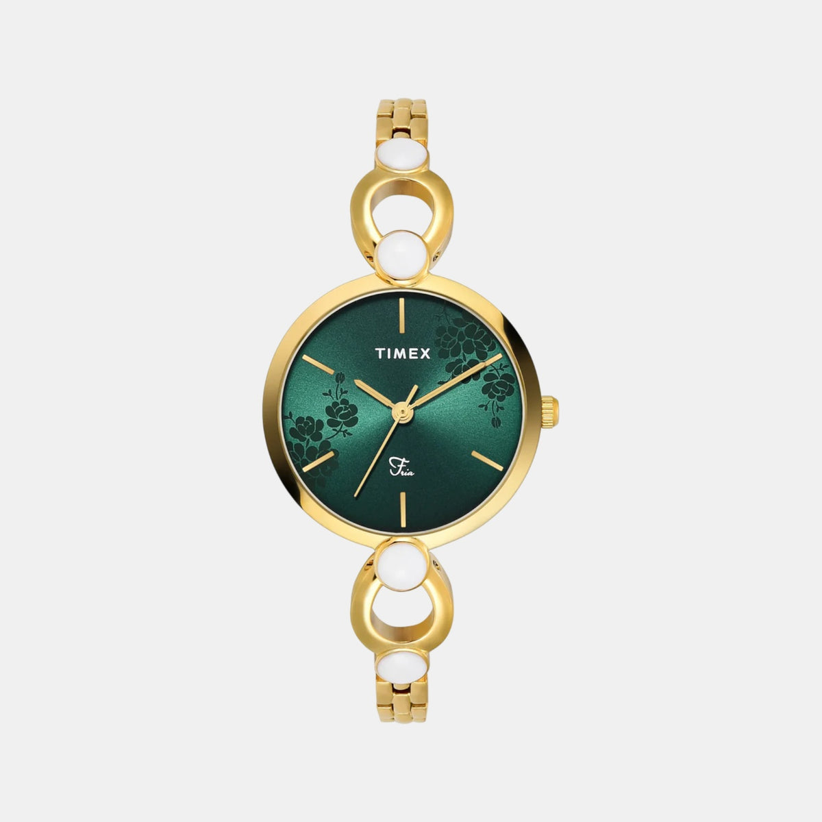 Fria Women Quartz Green Dial Analog Brass Watch TWEL18109