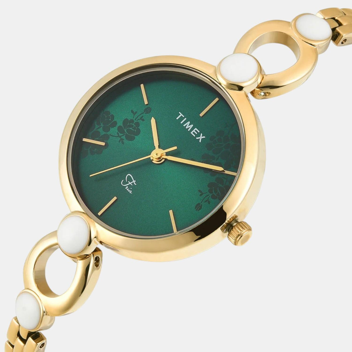 Fria Women Quartz Green Dial Analog Brass Watch TWEL18109