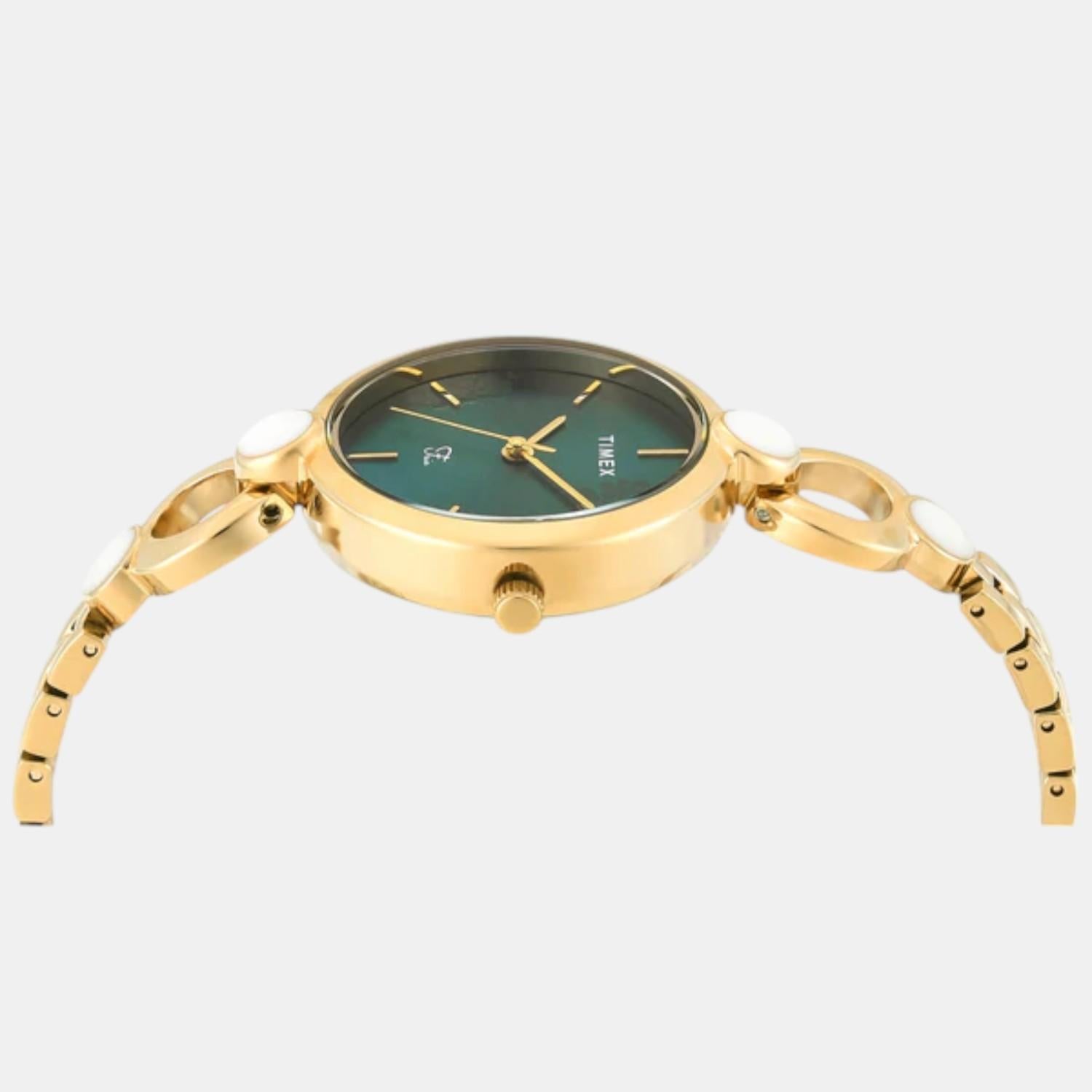 Fashion Women Quartz Green Dial Analog Brass Watch TWEL18109